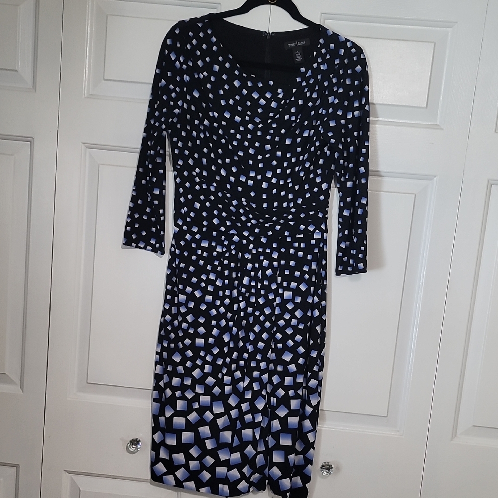 White House Black Market Black and Blue Patterned Dress